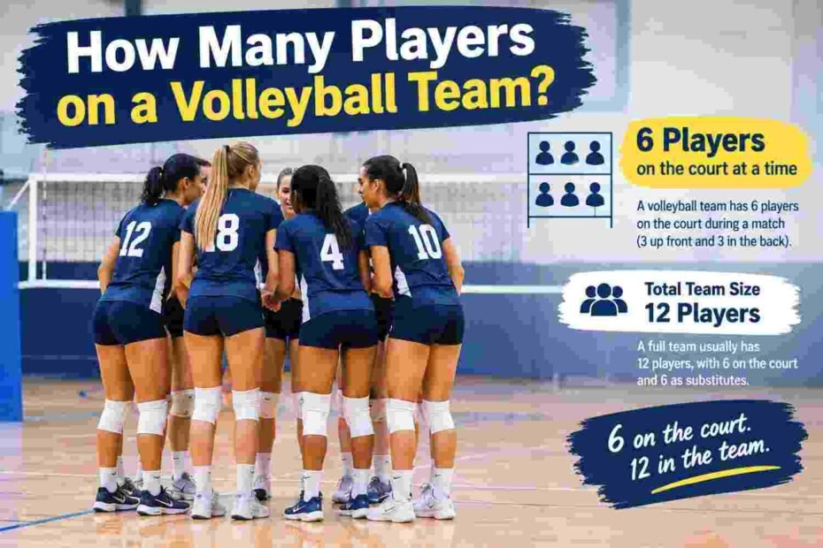 How many players on a volleyball team with six players on the court